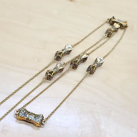 $158 Kate Spade "TAKE A BOW" Gold Stations XL Necklace w Cubic Zirconia Bows! - Picture 5 of 14